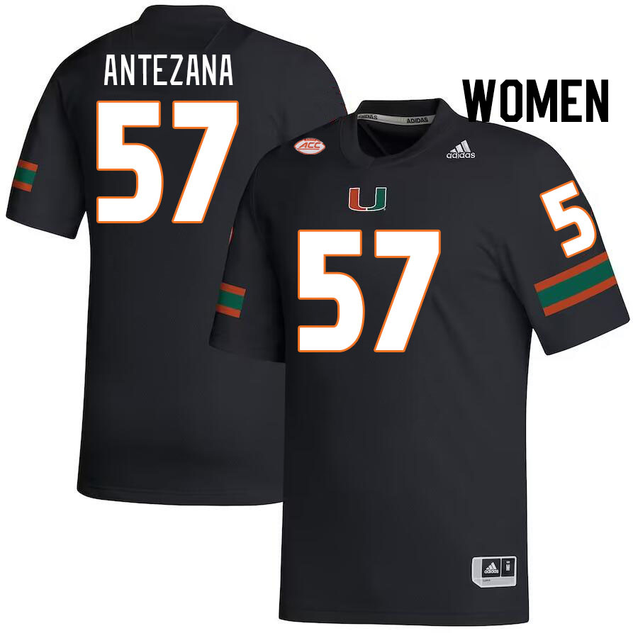 Women #57 Matt Antezana Miami Hurricanes College Football Jerseys Stitched-Black